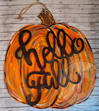 Load image into Gallery viewer, Pumpkin Hello Fall hand-painted door décor
