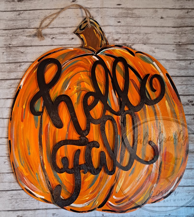 Pumpkin Hello Fall hand-painted door décor