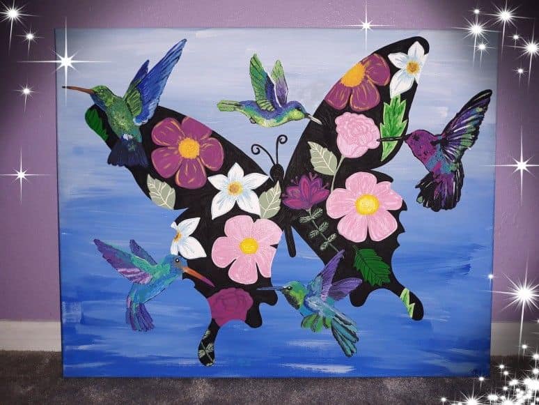 Hummingbirds & Butterfly Painting